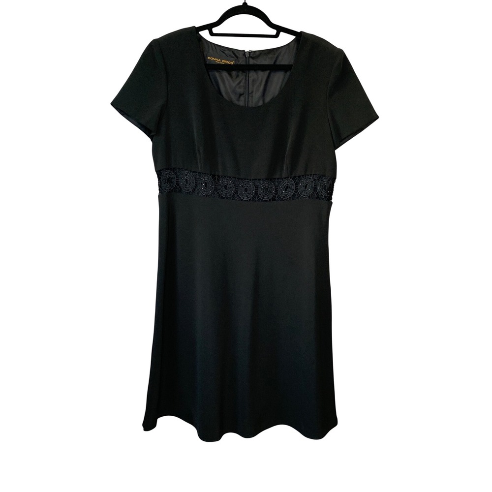 Donna Ricco New York Black Dress Short Sleeve Embellished Party Cocktail Size 14
